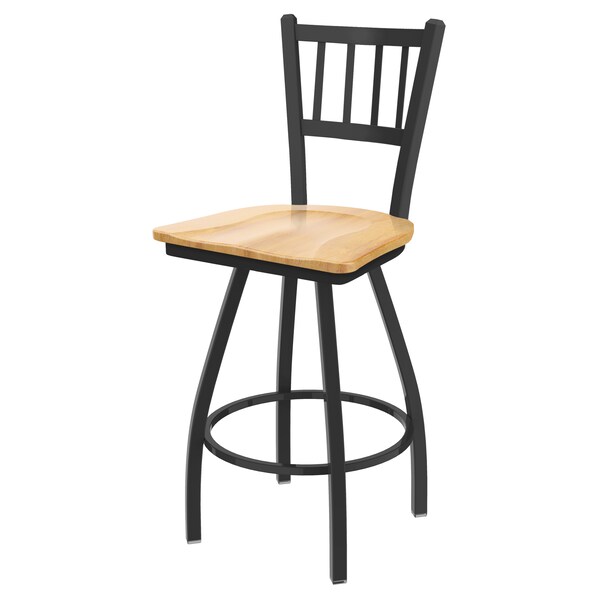 36" Swivel Bar Stool, Pewter Finish, Nat Maple Seat